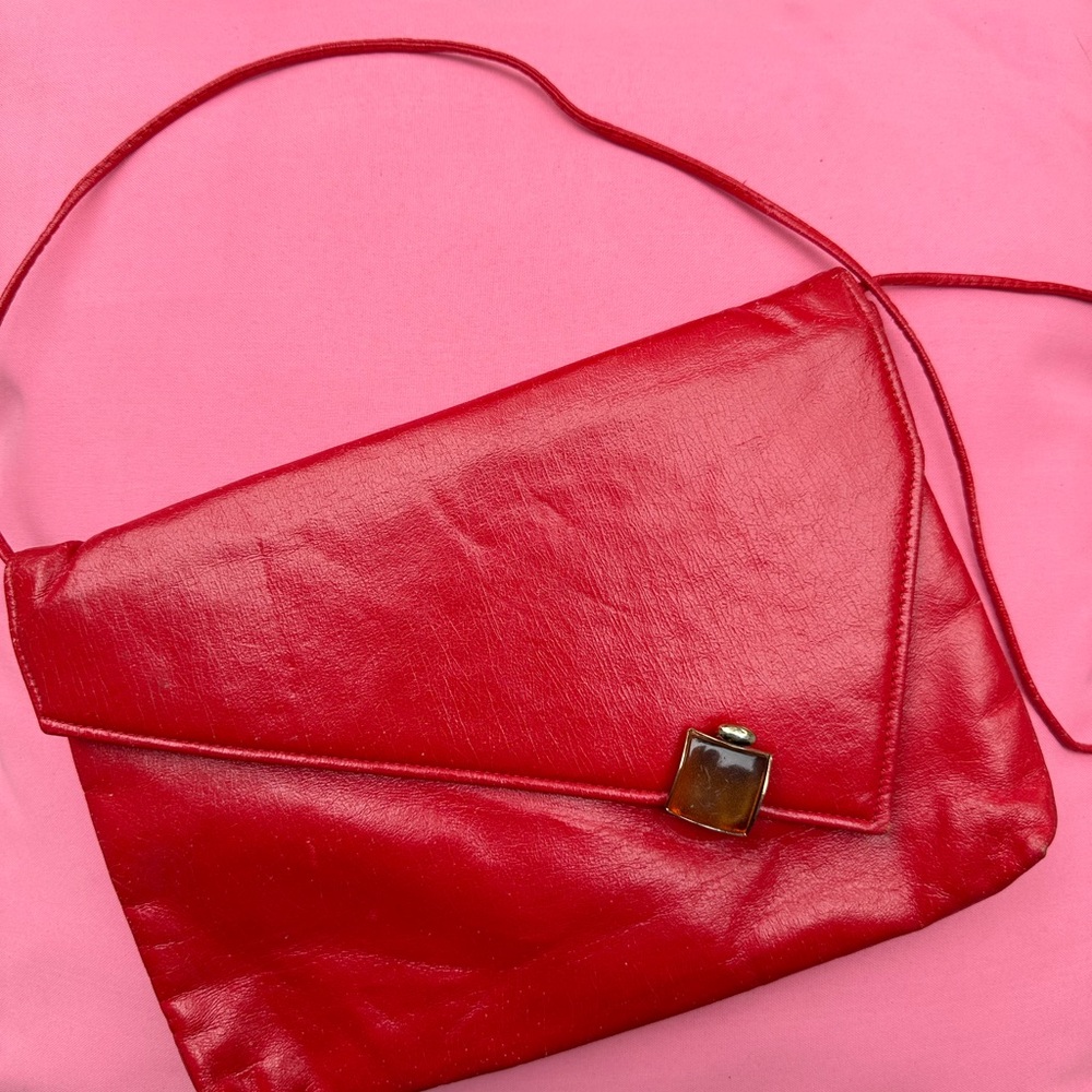 Red Leather Flap Envelope Bag by Shirl Miller Vintage‎ - Picture 2 of 7